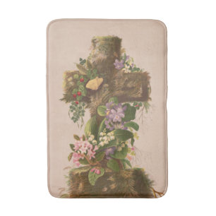 Tapis De Bain Croix florale rustique vintage, carte de Pâques,
