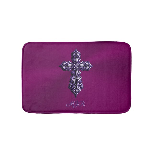 Tapis De Bain Croix gothique à l'apparence bossée en violet avec (Devant)