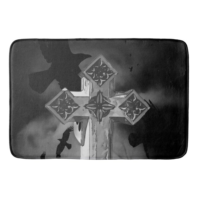 Tapis De Bain Croix gothique Lune GraveYard avec Corbeaux (Devant)