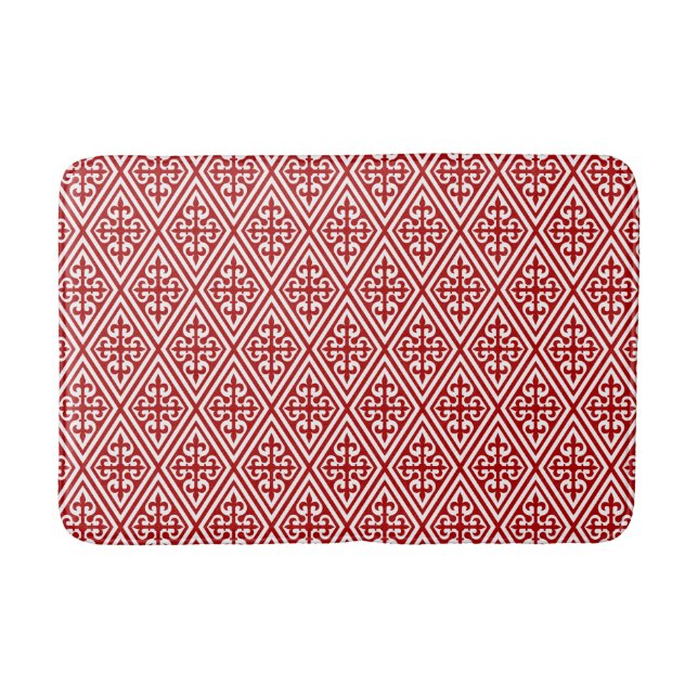 Tapis De Bain Croix médiévale Damask - Rouge profond et blanc (Devant)