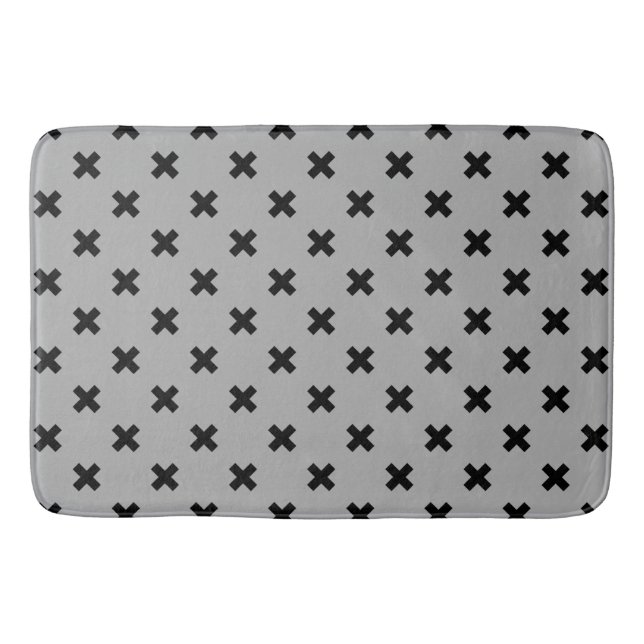 Tapis De Bain Croix noire coutures sur gris (Devant)