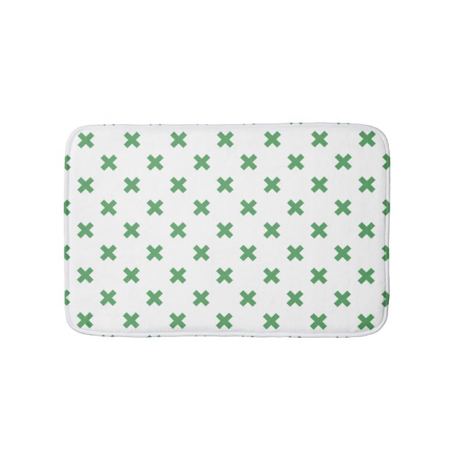 Tapis De Bain Croix verte coutures sur blanc (Devant)