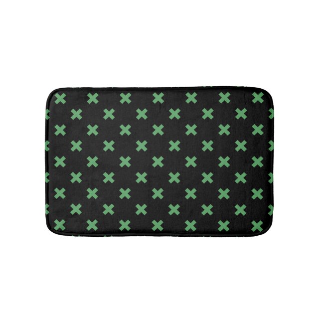 Tapis De Bain Croix verte coutures sur noir (Devant)
