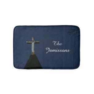 Tapis De Bain Croix vintage en bois bleu Plush personnalisé