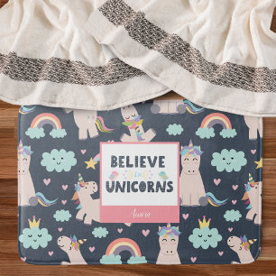 Tapis De Bain Croyez en Unicorns Bleu et Rose fille Motif enfant