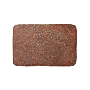Tapis De Bain Cuir Brown, motifs floraux à outils.