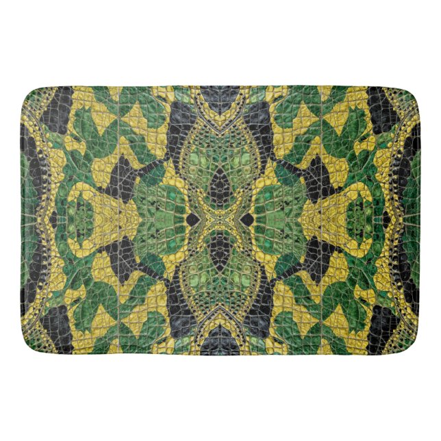 Tapis De Bain Cuir de dragon Crocodile Alligator Vert Jaune (Devant)