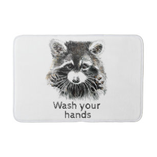 Tapis De Bain Cuisine salle de bain Lavez vos mains Raccoon Anim