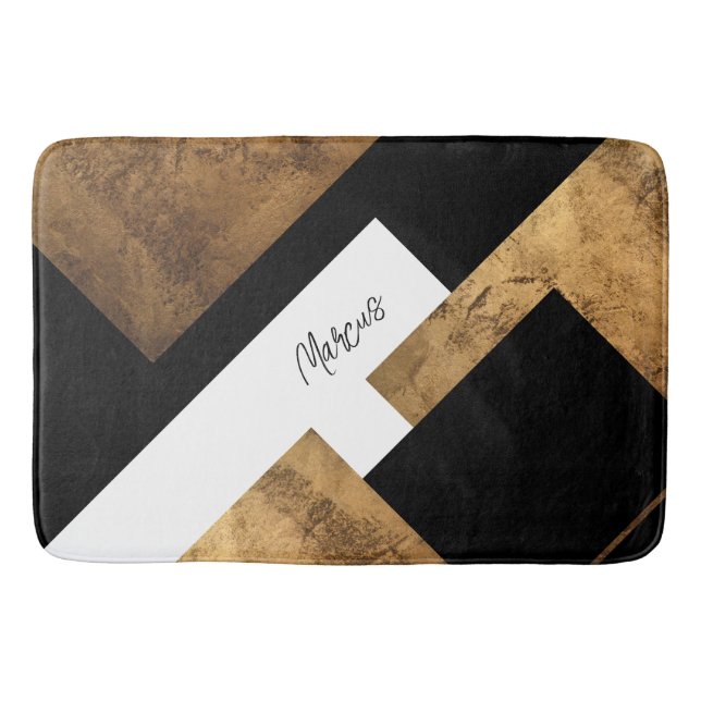 Tapis De Bain Cuivre Géométrique Chic Monogrammé (Devant)