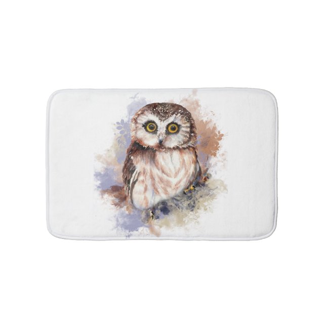 Tapis De Bain Cute Aquarelle Chouette Oiseau Art de la nature (Devant)
