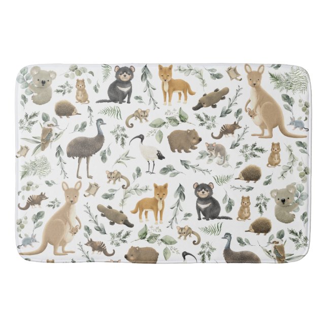 Tapis De Bain Cute Australian Animals Végétation Feuille Enfants (Devant)