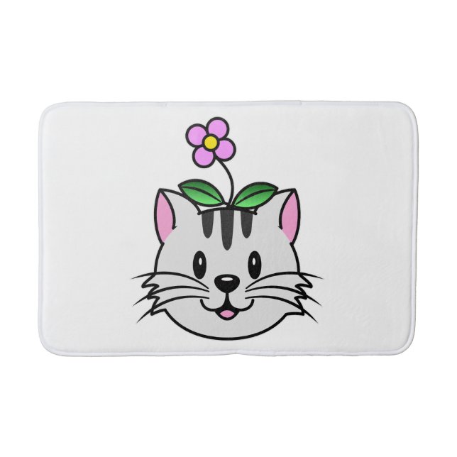 Tapis De Bain Cute chat caricature avec une fleur sur la tête (Devant)