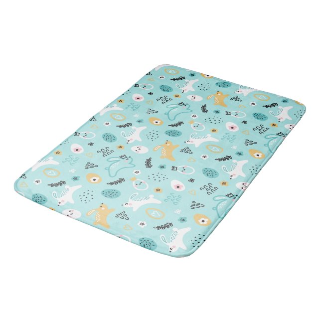 Tapis De Bain Cute Easter Bunny Pattern Kawaii Rabbits Eggs  (Angle)