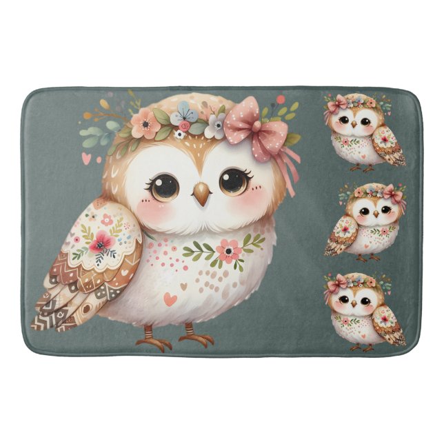 Tapis De Bain Cute Floral Owl with Bow (Devant)