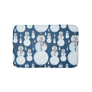 Tapis De Bain Cute Frosty Blue Snowman Motif d'aquarelle