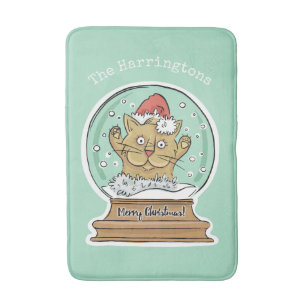 Tapis De Bain Cute Funny Christmas Chat sur mesure nom nattes de