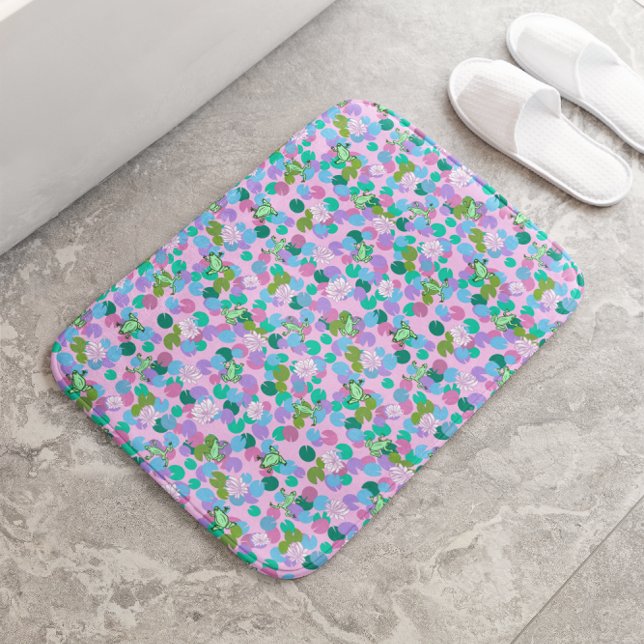 Tapis De Bain Cute grenouilles roses et vertes et Lily Pads Girl (Créateur téléchargé)
