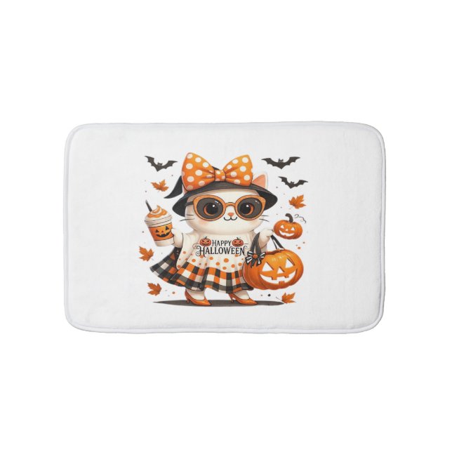 Tapis De Bain Cute Halloween Chat - Kawaii Witch Kitty avec Pump (Devant)