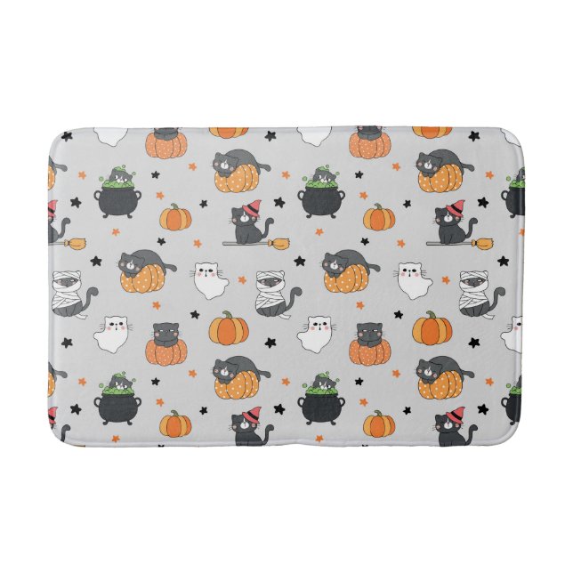 Tapis De Bain Cute Halloween Chats et Fantômes Motif (Devant)