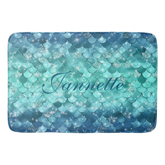 Tapis De Bain Cute Iridescente Turquoise Mermaid Faux Parties sc (Devant)