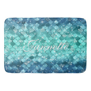 Tapis De Bain Cute Iridescente Turquoise Mermaid Faux Parties sc