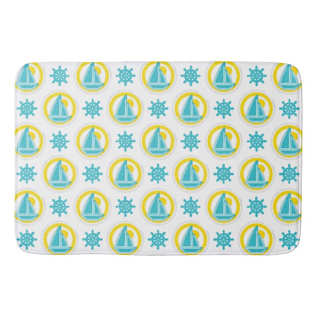 Tapis De Bain Cute Jaune et Bleu Motif nautique (Devant)