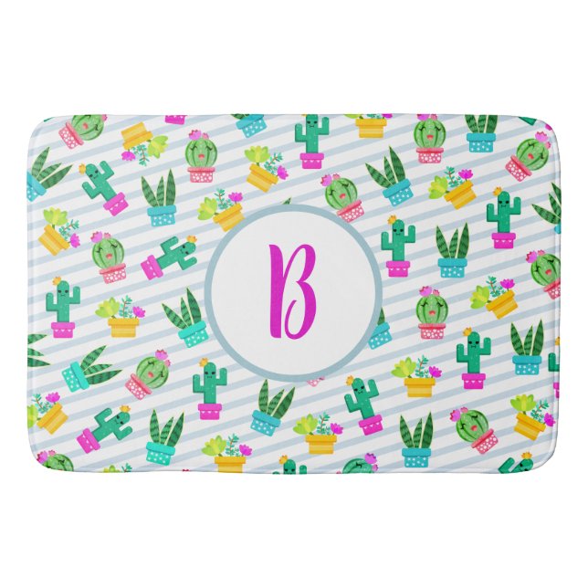 Tapis De Bain Cute Kawaii Cactus & Pots Succulents (Devant)