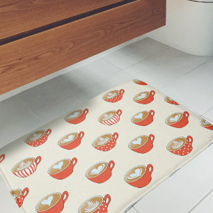 Tapis De Bain Cute Latte Art dans le Motif de Mugs de café rouge