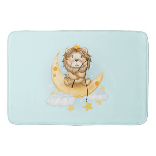 Tapis De Bain Cute Lion Pêche sur l'aquarelle de la lune