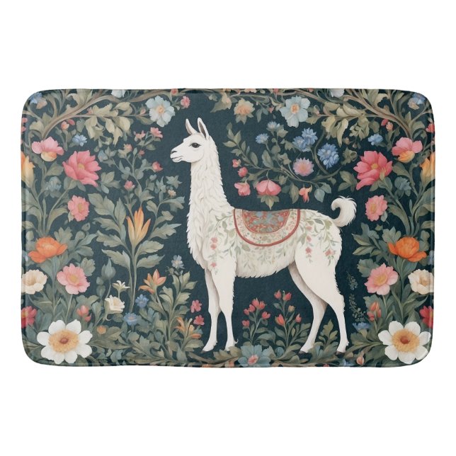Tapis De Bain Cute Llama Élégant Floral (Devant)