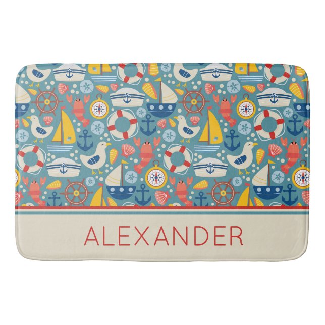 Tapis De Bain Cute Nautical Sea Life Personnalisé (Devant)