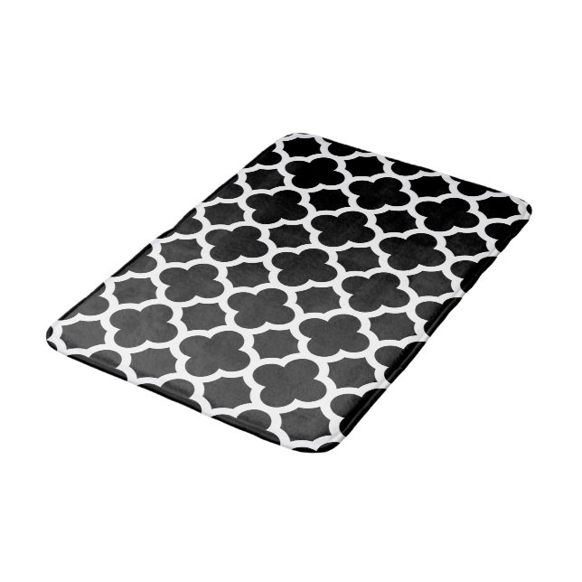 Tapis De Bain Cute Noir Blanc Rétro Chic Trellis Motif (Angle)