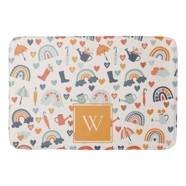 Tapis De Bain Cute Orange Blue Spring Rainbow Clouds Motif (Devant)