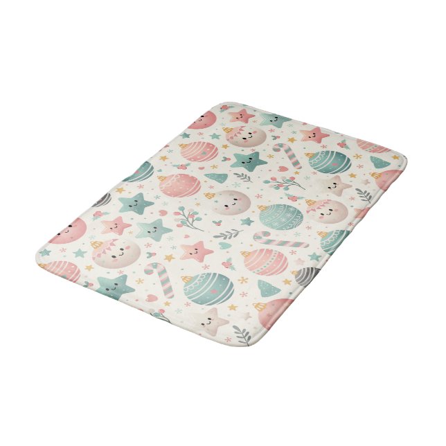 Tapis De Bain Cute Pastel Christmas Pattern Ornaments and Stars (Angle)