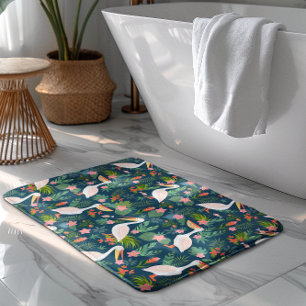 Tapis De Bain Cute pélicans coloré fleurs tropicales motif