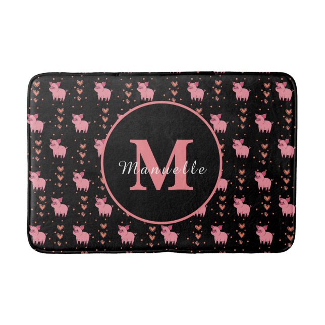 Tapis De Bain Cute Pig Piggy Monogramme Personnalisé Nom de l'en (Devant)