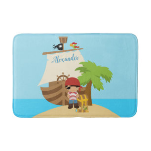 Tapis De Bain Cute Pirate Boy & A Big Ship Custom Name