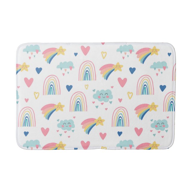 Tapis De Bain Cute Rainbow Hearts & Clouds Motif (Devant)