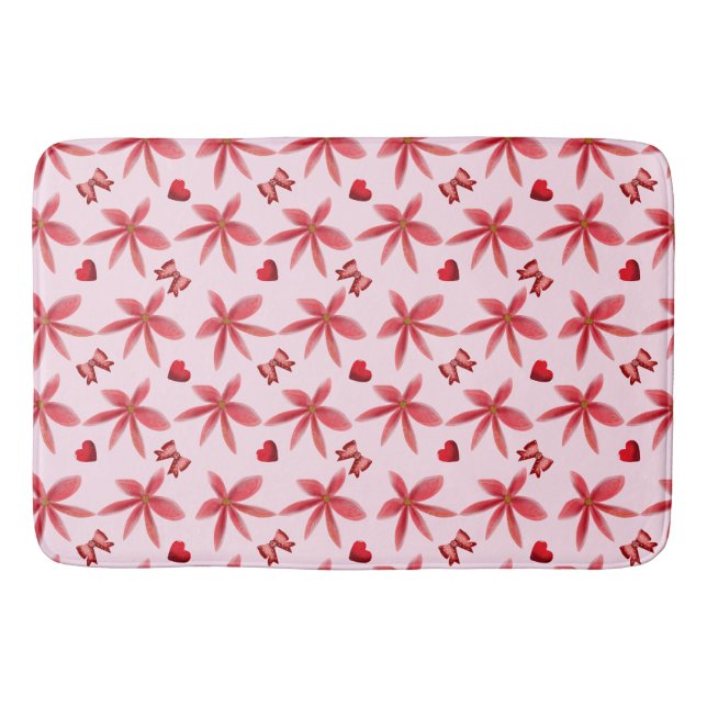 Tapis De Bain Cute Red Floral Heart Pattern Seamless Girly  (Devant)