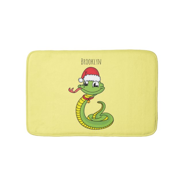 Tapis De Bain Cute serpent vert avec chapeau santa dessin animé (Devant)