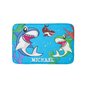 Tapis De Bain Cute Shark Sea Life Ocean Nom personnalisable Enfa