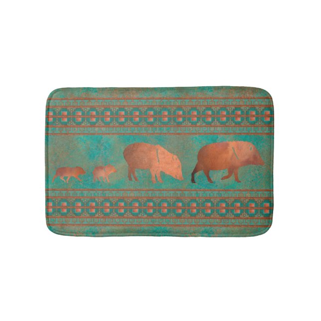 Tapis De Bain Cute sud-ouest Javelina Famille Cuivre Turquoise P (Devant)