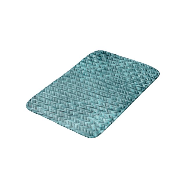 Tapis De Bain Cute Turquoise Turquoise Bleu Faux Rattan Motif (Angle)