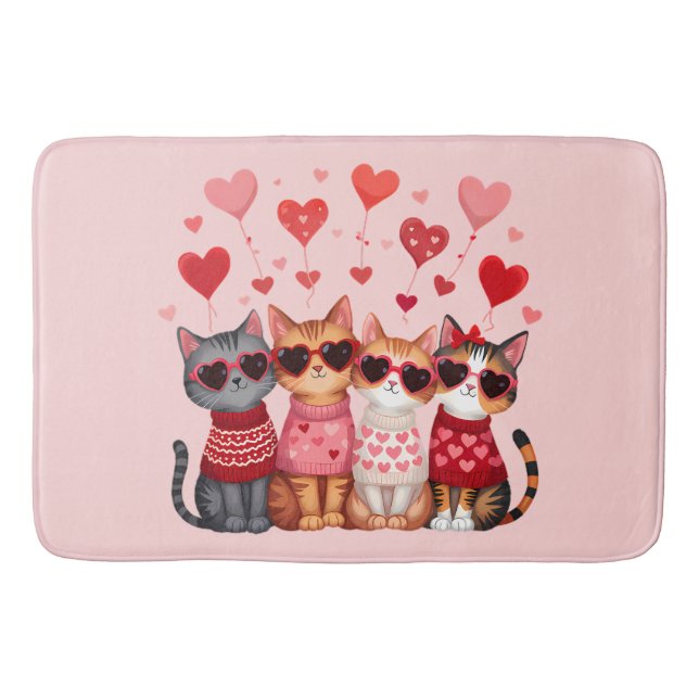 Tapis De Bain Cute Valentine Chats en Lunettes de soleil Coeur (Devant)
