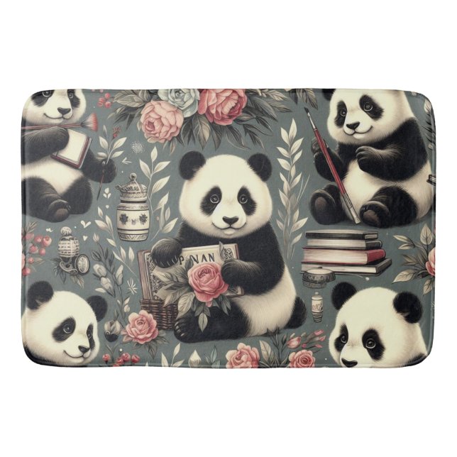 Tapis De Bain Cute Vintage Panda Floral (Devant)