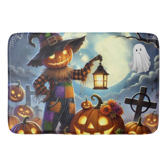 Tapis De Bain Cute, Whimsical Halloween épouvantail & citrouille (Devant)
