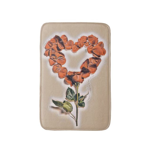 Tapis De Bain Cute Whimsical Orange fleur Rose Coeur (Devant (Vertical))