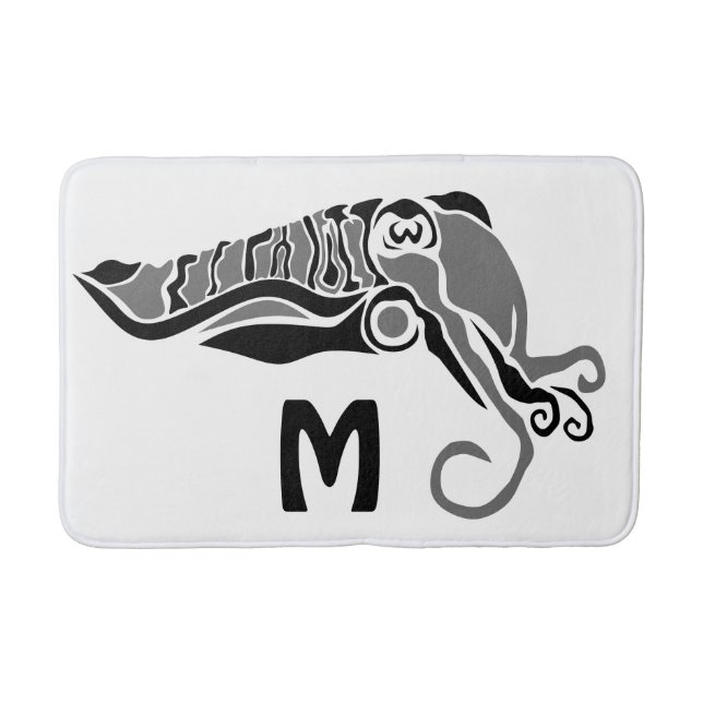 Tapis De Bain Cuttlefish primitif dans un style stylo foncé (Devant)