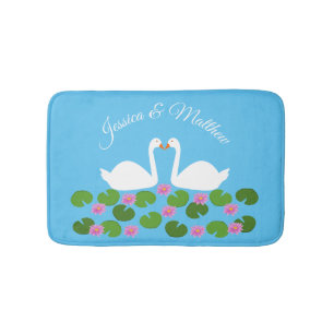 Tapis De Bain Cygnes blancs et nénuphars Mariage Personnalisé