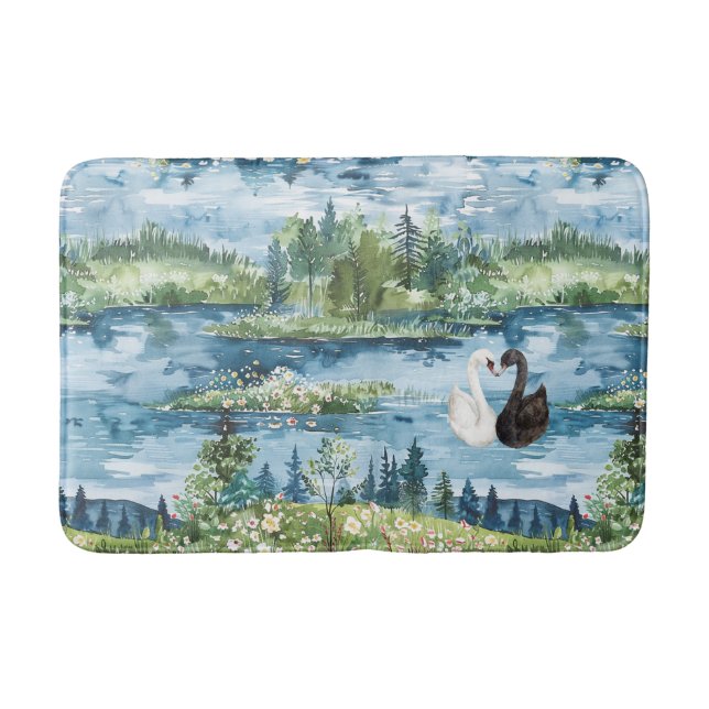 Tapis De Bain Cygnes Romantiques Lac Bleu   (Devant)